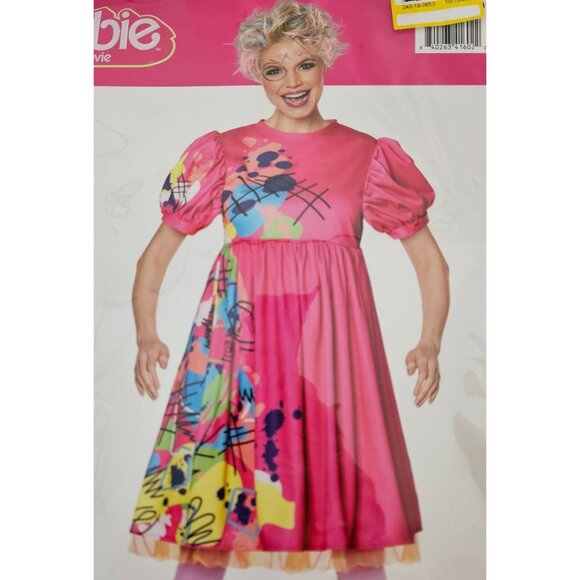 Womens Adult Size Large 12-14 Weird Barbie Costume Pink Dress Cosplay Halloween - Picture 1 of 5